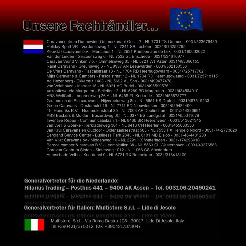 Fachh�ndler in Holland und Italien - hier werden fachgerechte Reparaturen an Hagelsch�den mit dem WARU Multiprotect durchgef�hrt. Weitere H�ndler in der Schweiz, Italien, Holland