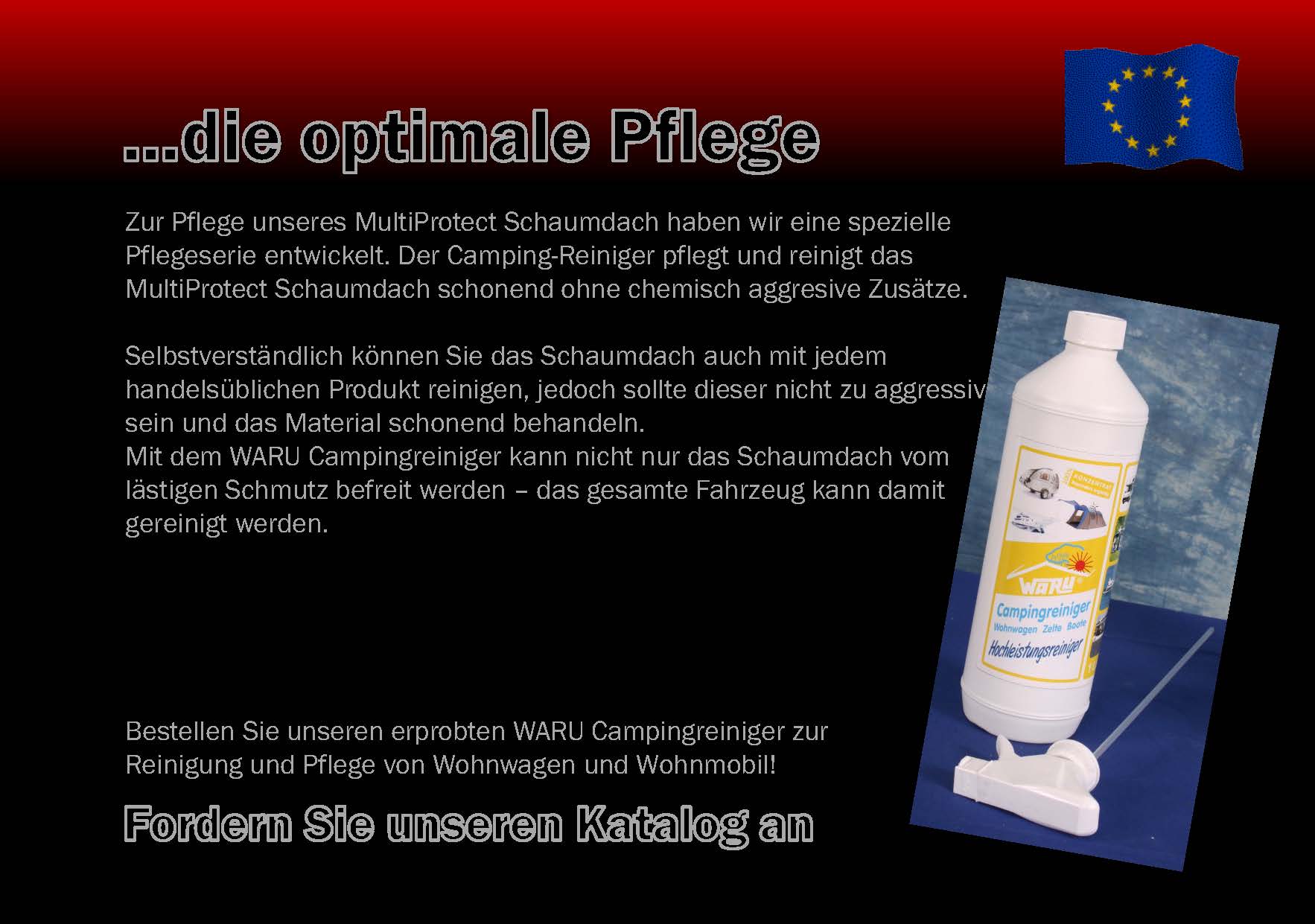 Prasselnder anhaltender Regen auf das Dach Ihres Wohnwagens und Wohnmobils kann sehr st�rend wirken. MultiProtect d�mpft das Regenger�usch auf ein angenehmes Ma�, sodass Sie k�nftig auch Regenschauer geniessen k�nnen. MultiProtect wirkt wie eine zus�tzliche Isolierschicht auf dem Dach. Das Sonnenlicht wird reflektiert und die W�rme im Innenraum isoliert. Dadurch ergibt sich Sommer wie Winter eine Verbesserung des Wohnraumklimas.